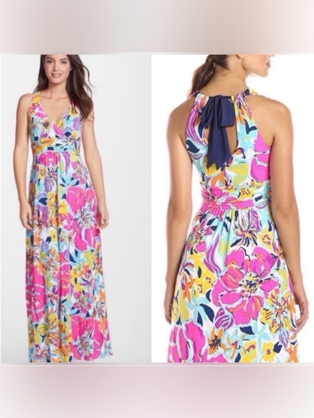 RARE LILLY PULITZER AMANDA BESAME MUCHO PRINT HALTER FLORAL RESORT MAXI DRESS